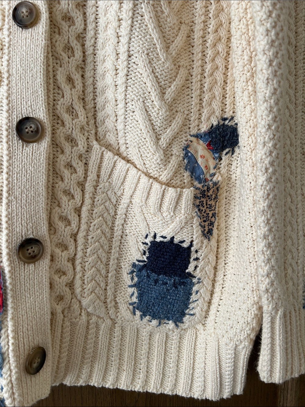 Rare Polo Ralph Lauren Women’s Cotton Cable Patchwork Cardigan Pockets Elbow M - Picture 5 of 14